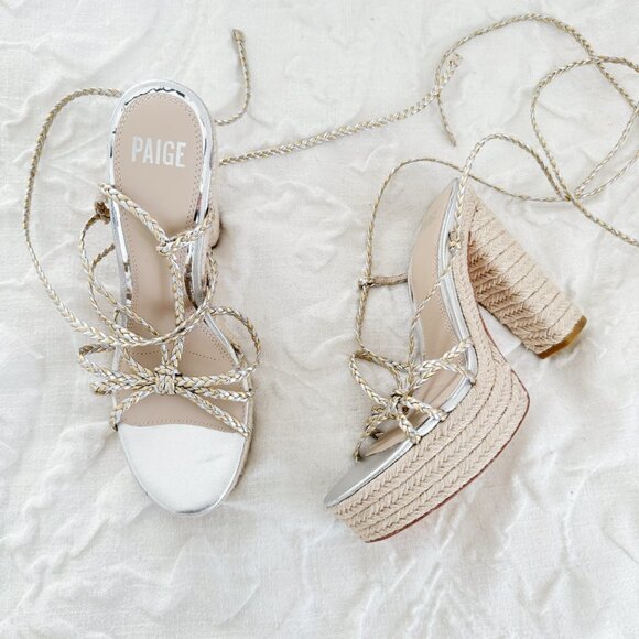 PAIGE Braided Metallic Ankle-Strap Platform Espadrilles Size 9 New - Picture 3 of 10